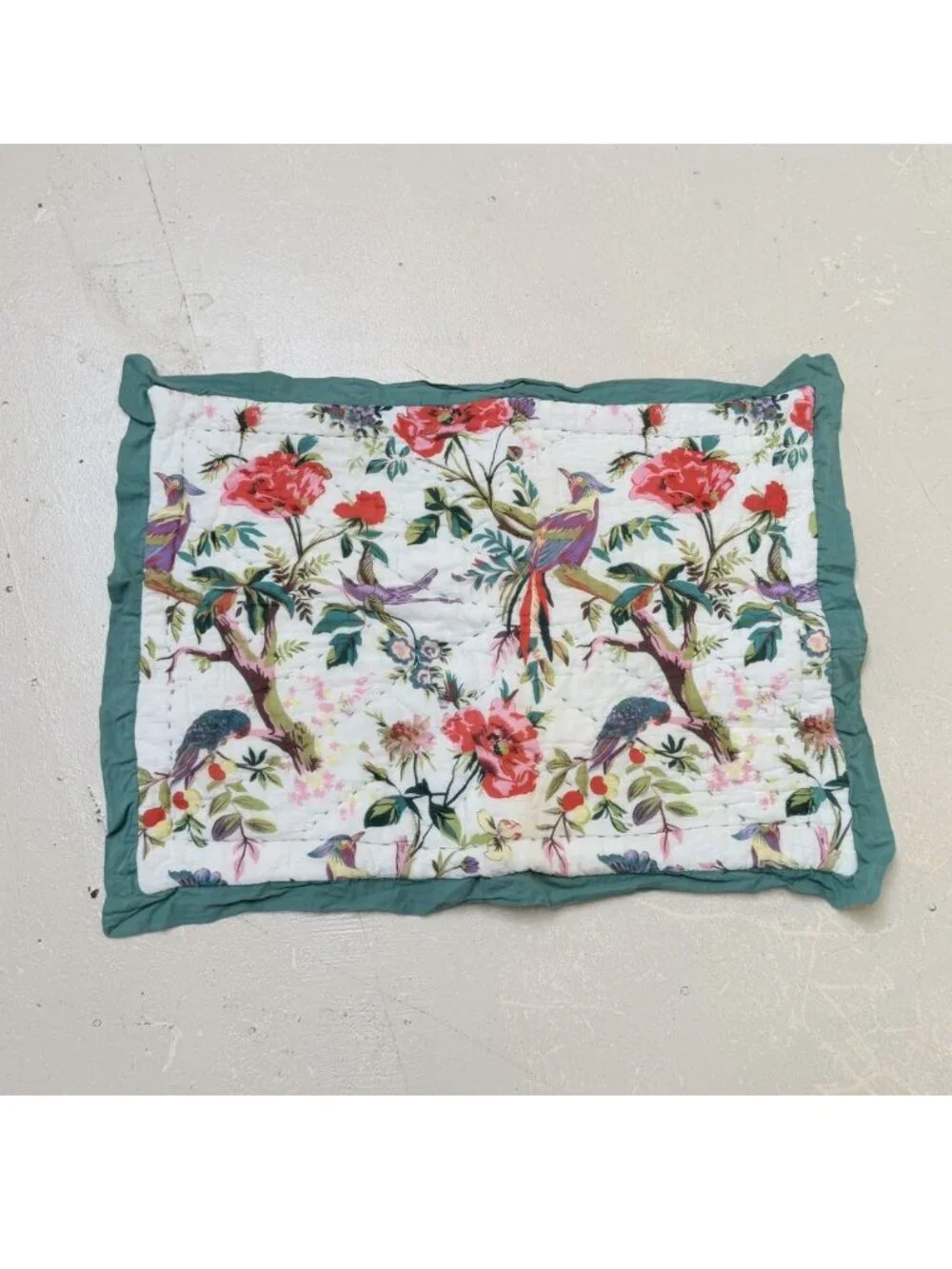 World Market Quilted Pillow Shams Cottage Flowers Birds Garden Farmhouse 20x26